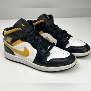 Nike Air Jordan 1 Mid (PS) Pollen Black University Gold White Youth Size 3Y